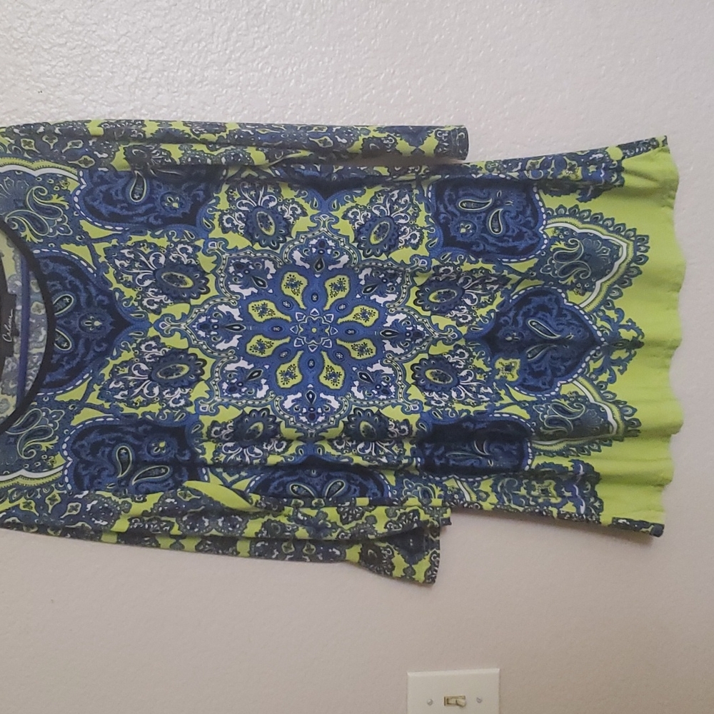 Long shirt size medium, lime green and royal blue, made by Calesas.